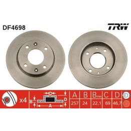TRW DF4698 Takım - Ön Fren Diski Hyundai Elantra 1.6 1.8 00+06 Matrix 1.5 Crdi 1.6 1.8 01+ 257mm