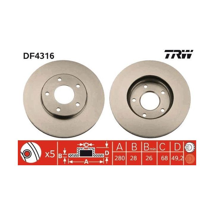 TRW DF4316 Takım - Ön Fren Diski Nissan Primera P12 2003-2010 X Trail 2001-2010 Maxima 2010+ Havalı