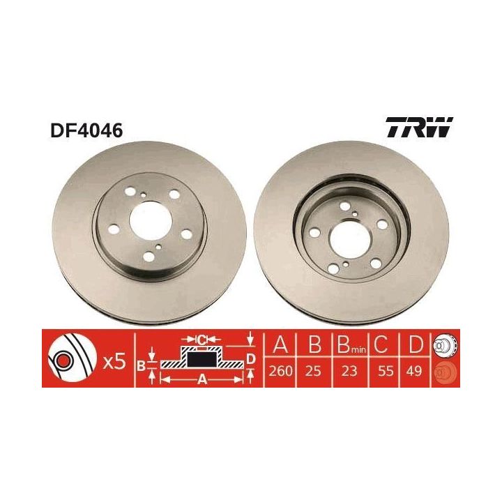 TRW Fren Disk Ön I Toyota: Avensis (t22), Avensis Estate (t22), Avensis Liftback (t22), Corona Saloon (t21) 1997-2014