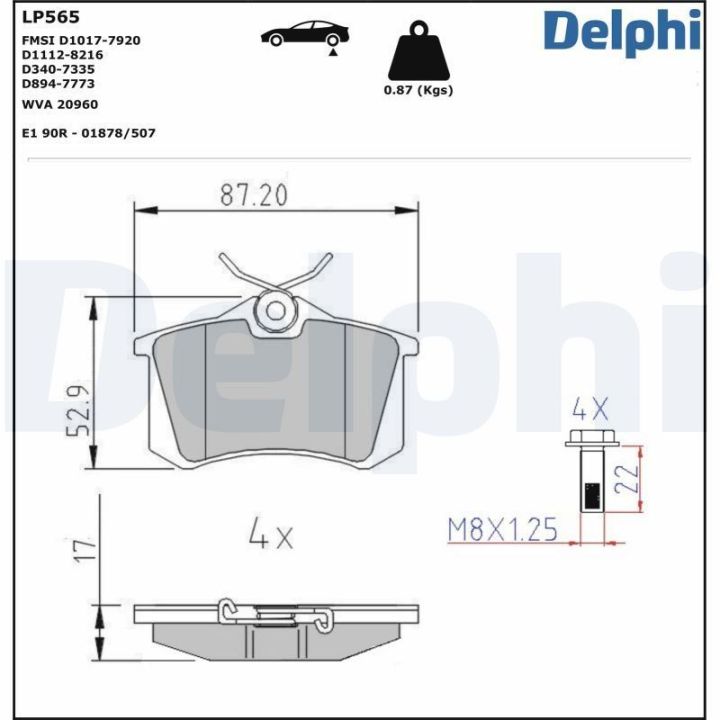 Arka Fren Balatası (87 MM) VW Passat Peugeot 307 Renault Megane II Partner Tepee Berlingo İçin - DELPHİ LP565