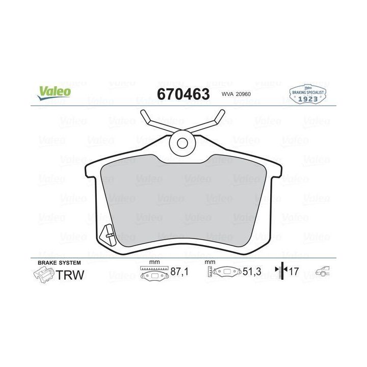 Arka Disk Fren Balatası Megane Fluence Peugeot 207 307 308 Citroen C3 C4 VW Golf Passat Polo Audi A1 (1997-) - VALEO 670463