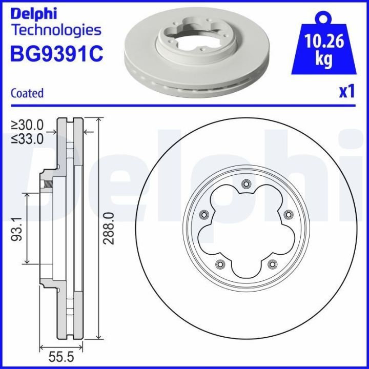 Ön Boyalı Deliksiz Fren Diski Tekli Paket Ford Tourneo Custom Transit İçin (2012-) - DELPHI BG9391C